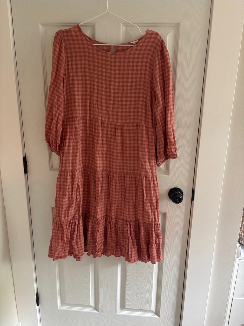 AFF Dusty Coral Gingham Dress with Button Detail